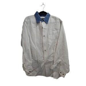 UltraClub Collection Two-Tone Denim Collar Oxford Shirt -‎ Large